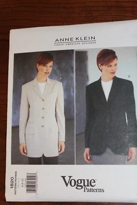 Vogue Pattern Anne Klein American Designer #1820 Size 6-8-10 Misses Jacket