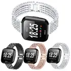 StrapsCo Stainless Steel Rhinestone Watch Band Strap for Fitbit Versa / 2 / Lite