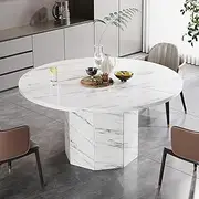 HSH Round Dining Table for 4-6, 47” White Faux Marble Dinner Table only, Modern Circle Kitchen Table for Home Living Room, Industrial Wood Dining Room Table with Octagon Base, White Marble, 47 in