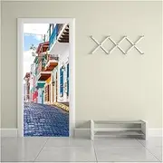 Door Stickers Self-Adhesive Architectural Street View Art Door Stickers Home Decoration Mural Porch Wallpaper Poster(77x200cm)