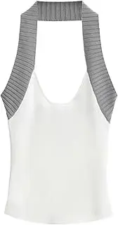 [Generic] Women's Round Neck Backless Camisole Contrast Textured Straps Casual Slim Fit Tank Top