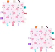 VICASKY 2pcs Soothing Toddler Blanket Cotton Security Comforter Tag for Sensory Stimulation