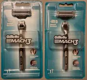 Gillette Mach 3 Handle + 1 Cartridge Starter Pack - NEW - 2 Pack