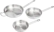 AmazonCommercial 3-Piece Stainless Steel Aluminum-Clad Fry Pan Set with 20.32 cm, 24.13 cm, and 30.48 cm Pan