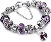 [XOYOYZU] Family Tree Charms Bracelet for Girls and Women Murano Glass Beads Butterfly Flower Charms Amethyst Bracelets