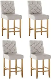 [Artiss] 4X Bar Stools Kitchen Dining Chairs Linen Upholstered Stool Wooden Beige