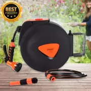 Heavy Duty Retractable Hose Reel, 9-Function Nozzle, Auto Rewind, Wall-Mounted