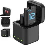 TELESIN 2-Pack Battery Charger for Go Pro Hero 11 Hero 10 Hero 9 Black,SD Card Storage Triple Charging Box for Go Pro Hero 12 11 10 9,Fit for Original Go Pro Camera Battery Charger Accessories