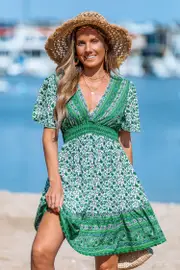 Cupshe Bohemian Breeze Paisley Mini Dress - Green,S