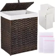 Laundry Hamper with Lid, 90L Clothes Hamper with 2 Removable Liner Bags & 2 Mesh
