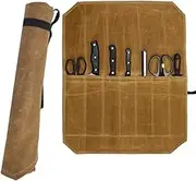 Fabselection 7 Slots Chef Knife Bag, Chefs Knife Roll Bag, Heavy Duty 12OZ Waxed Canvas Knife Bag Portable Knife Case Knife Wallet Cutlery Tool Roll Case, Waterproof Knife Protectors for Camping