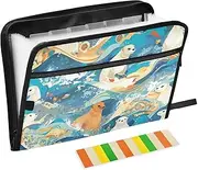 White Seal Japanese Style Waves Expandable File Organizer 13 Pockets A4 Letter Size Expansion File with Zipper Closure Expanding File Folder with Labels for Paperwork