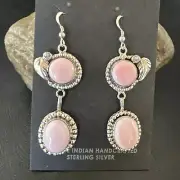 NWT Navajo Sterling Silver Pink Conch Shell Dangle Earrings 17192