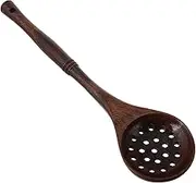 IMIKEYA Wooden Skimmer Spoon Long Handle Non Stick Cooking Ladle for Stirring Frying Serving Pasta Rice Soup Deep Strainer Design for Easy Scooping Draining Kitchen Tool