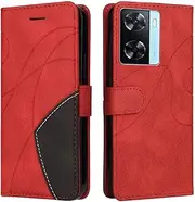 [XINNI] Mobile Phone Case for Oppo A57 4G 2022 (Oppo A57S) Case, PU/TPU Retro Flip Case Shockproof Protective Flip Magnetic Phone Case, Red