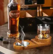 Cigar Ashtray Whiskey Glass Coaster, Drawer Wooden Ash Tray With Cigar Cutter