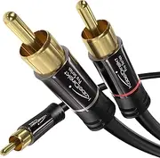 KabelDirekt – 4.6m – RCA/Phono Y Cable, 1 to 2, Stereo Audio Cable (Coax, RCA/Phono Male/Male Cinch Plugs, Analogue/Digital, Adapter for subs/amps/Hi-Fis/Home Cinema/receivers, Black)
