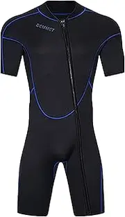 DEMMET Men 1.5mm 3mm Shorty Wetsuit Women, Short Sleeve One Piece Wet Suit Neoprene Diving Suit Full Body Wetsuit High Stretch Front Zipper Warm Swimsuit Dive Surf Kayak