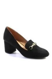Qupid Womens Suede Melba Gold Tone Pumps Black Size 7.5