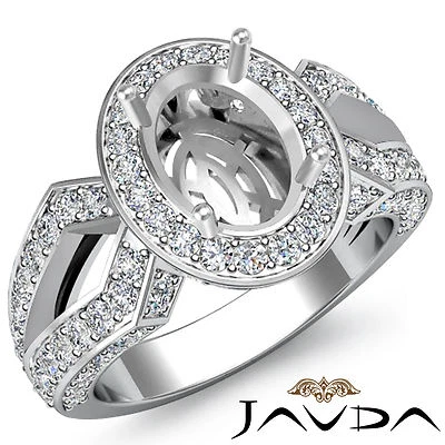 Vintage Diamond Engagement Oval Ring 18k White Gold Halo Setting Semi Mount 1.4C