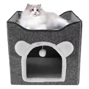 Indoor Cat Bed with Fluffy Ball and Scratch Pad Foldable Cat Cube House AU+