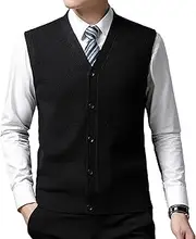 [Generic] Men's Wool Knitted Vest V-Neck Sweater Sleeveless Pullover Knitwear Cashmere Wool Classic Waistcoat Cardigans