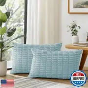 QUORGVES Corduroy Decorative Light Blue Throw Pillow Covers 12x20 Inch Set of