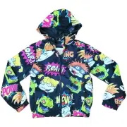 Nickelodeon Rugrats & Rocko Mash Print Windbreaker Full Zip Jacket Kid M 10/12