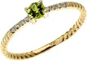 [Dainty and Elegant Gold Rings] 10k Yellow Gold Dainty Diamond and Solitaire Peridot Rope Design Stackable/Proposal Ring
