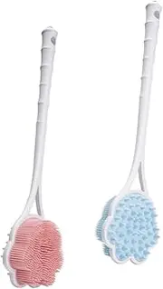 Ipetboom Pcs Long Handle Shower Brush Exfoliating Body Scrubber Soft Silicone Bristles Bath Back Brush Set Easy to Clean and Maintain