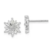 Sterling Silver Rhodium-Plated Polished Cz Snowflake Post Earrings
