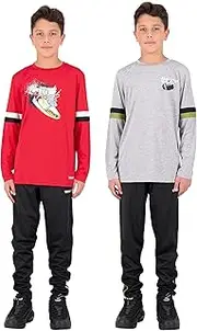 [Hind] Boys 4-Piece Active Long Sleeve Quick Dry T-Shirt and Athletic Jogger Sweatpant Set Kids Clothes for Sports and Running