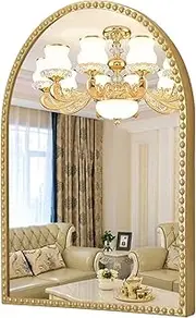 HLFMVWE Large Gold Arch Mirror for Bathroom, Metal Beaded Frame 75 x 50CM Arched Wall Mirror, Decorative Mirrors for Vanity Accent Bedroom Living Room Entryway