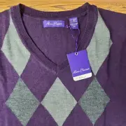 NWT Alan Flusser Men's Wool Blend Blend V-Neck Argyle Sweater Jumper Sz XXL