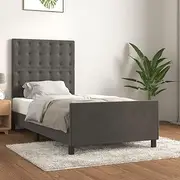 Bed Frame Dark Grey Velvet - King Single Size (107x203cm), Wooden Slats Support, Bedroom Furniture - Folding Bedframe & Bed Base