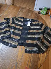 New Size 4 Chicos 0 Neutral Kimaya Ratu Cropped Sequin Embellished Jacket NWT
