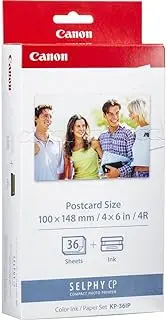 Canon KC36IP Ink/Paper Pack, Credit Card Size 3.4 x 2.1in (86x54mm) Compatible with Selphy CP1500/CP910/CP820/CP1000/CP1200/CP1300