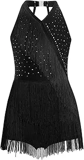 [Sxiwei] Kids Girls Tassel Gymnastics Leotard Jazz Modern Rumba Latin Dance Jumpsuit Dancewear