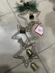 Windchimes Three Metal Stars with bells & Pine Wind chime, door window hanging