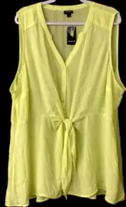 NWT Torrid 4 , 4X neon yellow sheer see though front knot buttoned peplum top