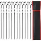 12 Piece Set of Nylon Bags for Barbecue Skewers, 39cm Long Steel Skewers for Mea