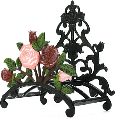 Cast Iron Heavy Duty Garden Hose Holder - Decorative Hand-Painted Peony Wall Mou