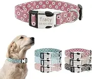TONYFY Personalized Dog Collar, Fashion Patterns Custom Daisy Flower Engraved Tag Name and Phone Number, Adjustable Pet Collar with Leash, for Small Medium and Large Dogs (Rose-L)