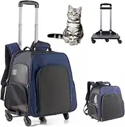Wheeled Pet Carrier Backpack,Dog Backpack with Wheels and Breathable Mesh for Small Cats and Dogs,Rolling Cat Carrier for Traveling/Hiking/Camping,Blue
