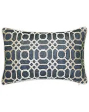 Edie Home Indoor/Outdoor Raffia Geometric Embroidered Lumbar Decorative Pillow 13" X 21" Navy