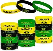 FSHANEE 24Pcs Jamaican Rubber Bracelets Jamaica Independence Day Party Favors Jamaican Flag Themed Party Supplies Silicone Wristbands Party Gift Bag Fillers Goodie Bag Stuff