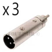 3 Pack Lot - 3-Pin XLR Male to RCA Plug Audio Cable Microphone Mic DJ Adapter