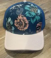 PrAna Trucker Hat Snapback Flowers Blue Floral Mesh Womens Adjustable Hawaiian