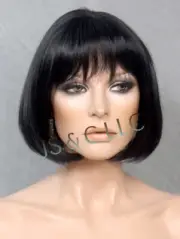Classic Bob Full Wig Silky Straight w. Bangs Stunning HairPiece 1 True Black NWT