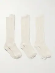 [Skin] Skin - Set Of Three Ribbed Organic Cotton-blend Socks - Ivory - One size One size Ivory